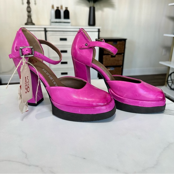 A.S.98 Fuchsia Leather Platform Heels | Statement Mary Jane Style | NWT - Picture 3 of 5